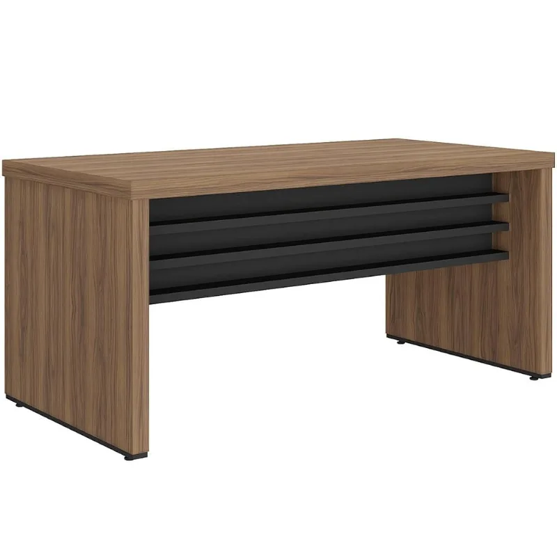 Mesa Para Escritório Home Office 158cm Atria Executiva A02 Nogal Preto - Lyam Decor - Lyam Decor