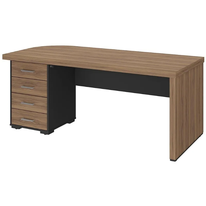 Mesa Para Escritório Home Office Gaveteiro Esquerdo Atria Executiva A02 Nogal Preto - Lyam Decor - Lyam Decor
