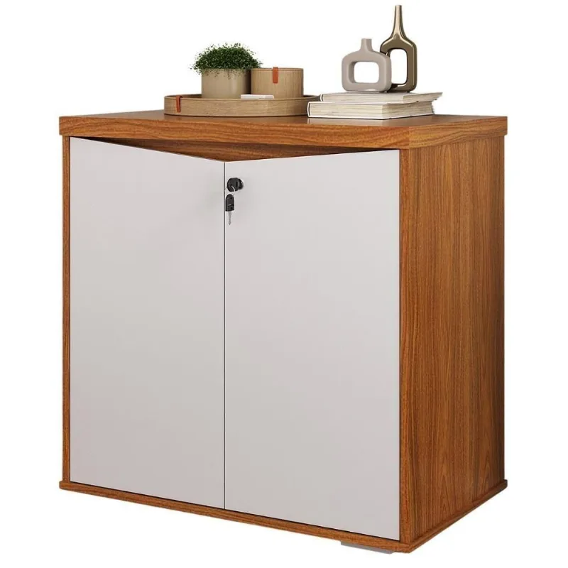 Balcão Para Escritório Com Chave Multiuso 2 Portas Unik A02 Freijó Branco - Lyam Decor - Lyam Decor