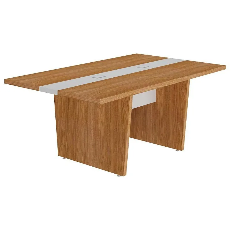 Mesa De Reunião Para Escritório Com 02 Tomadas 179cm Unik A02 Freijó Branco - Lyam Decor - Lyam Decor