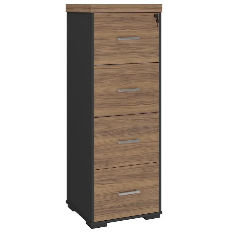 Armário Arquivo Atria Executiva A02 4 Gavetas MDP 47cm Nogal Preto Lyam Decor - Lyam Decor