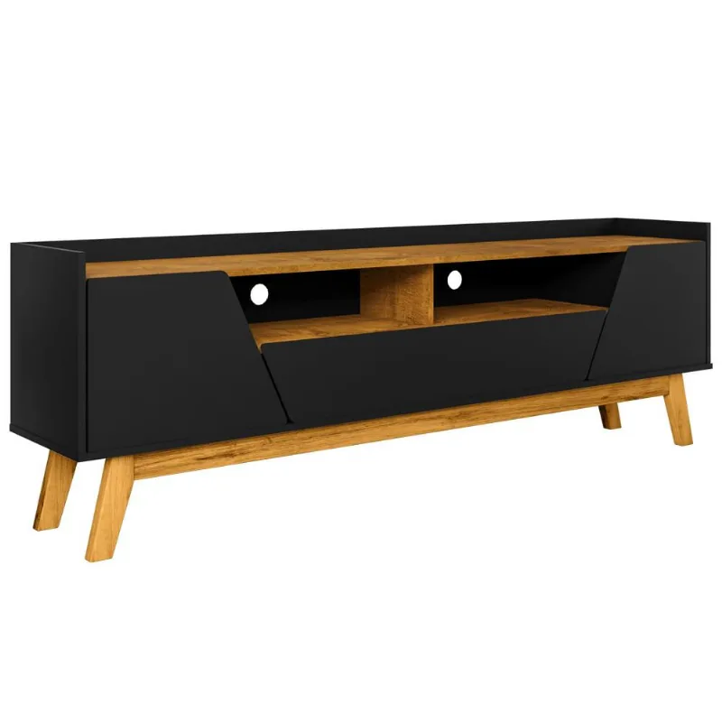 Rack Para Sala de Estar TV 70 Pol 180cm Morello B02 Preto Fosco Naturalle - Lyam Decor - Lyam Decor