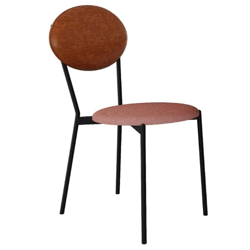 Cadeira Estofada Para Sala De Jantar Azuri Preto C01 Linho Rosê Courino Caramelo - Lyam Decor - Lyam Decor