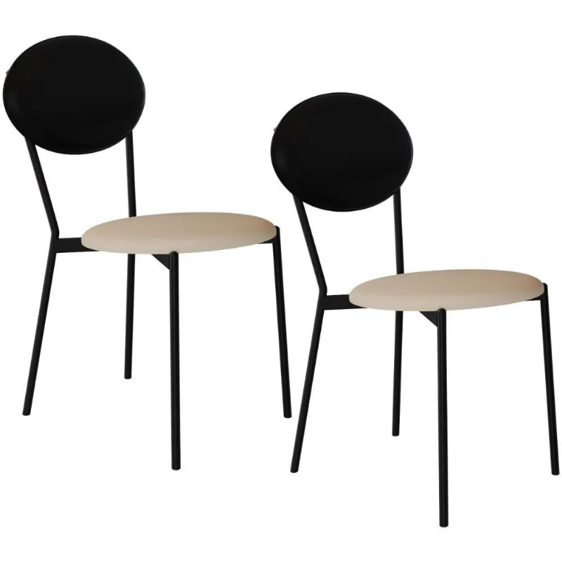 Kit 02 Cadeiras Estofada Para Sala De Jantar Azuri Preto C01 Linho Areia Courino Preto - Lyam Decor