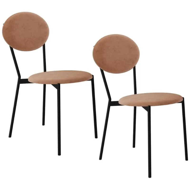 Kit 02 Cadeiras Estofada Para Sala De Jantar Azuri Preto C01 Veludo Bege - Lyam Decor