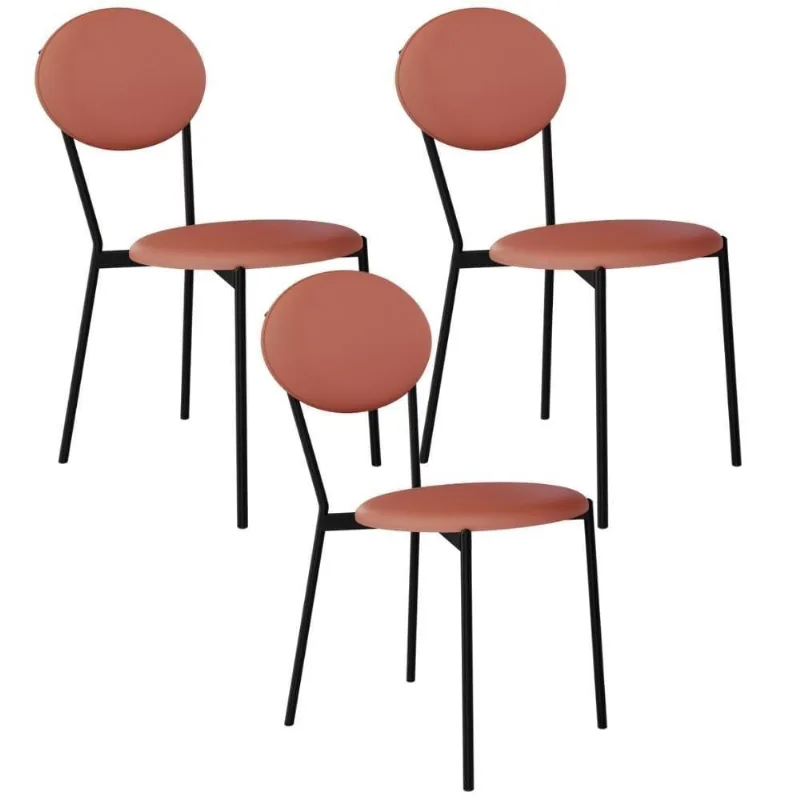 Kit 03 Cadeiras Estofada Para Sala De Jantar Azuri Preto C01 Courino Terra Rosê - Lyam Decor
