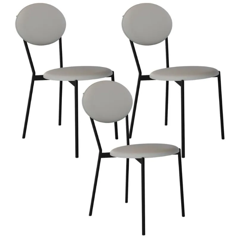 Kit 03 Cadeiras Estofada Para Sala De Jantar Azuri Preto C01 Courino Off White - Lyam Decor