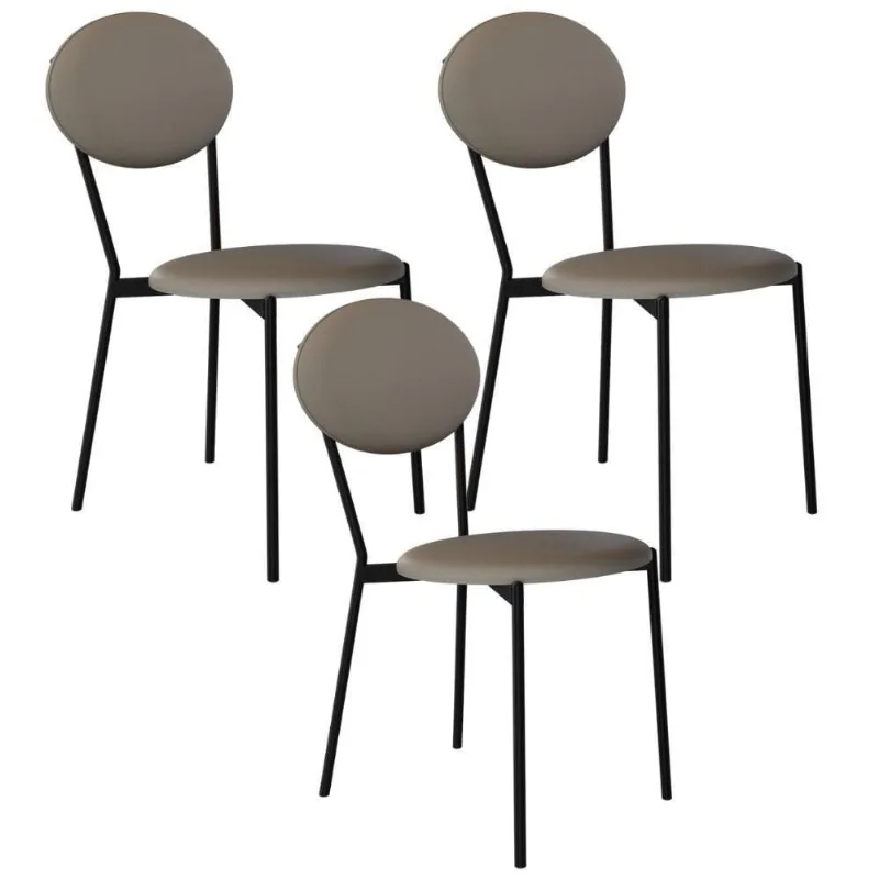Kit 03 Cadeiras Estofada Para Sala De Jantar Azuri Preto C01 Courino Cinza - Lyam Decor