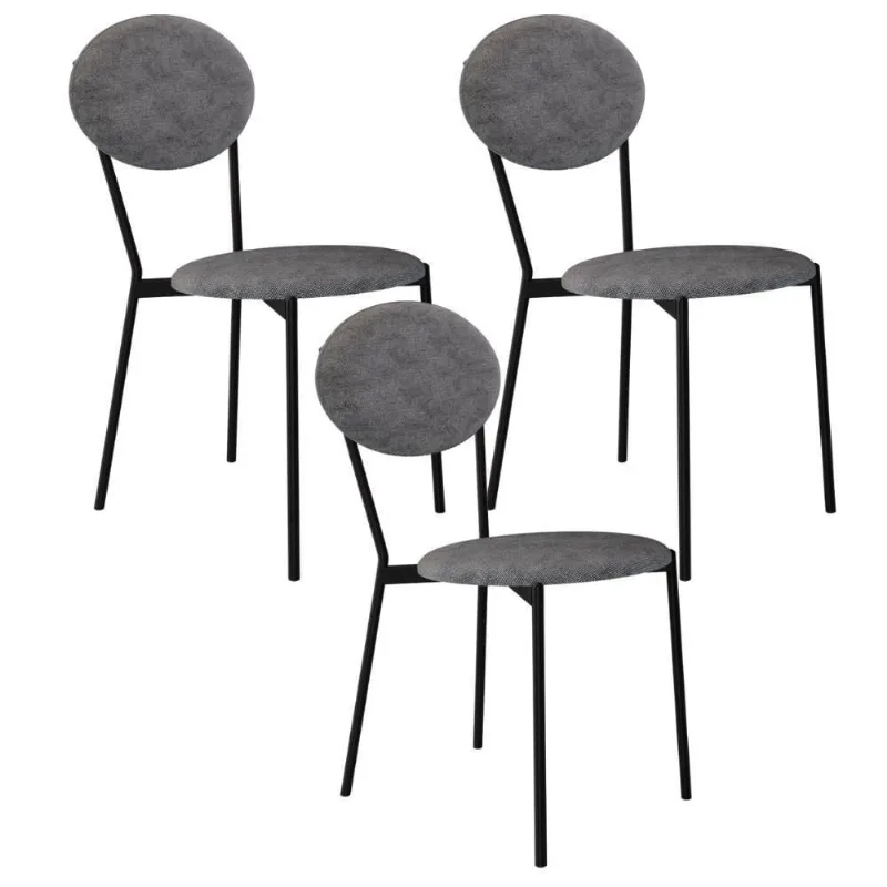 Kit 03 Cadeiras Estofada Para Sala De Jantar Azuri Preto C01 Linho Prata - Lyam Decor