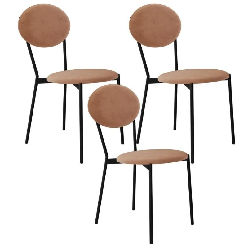 Kit 03 Cadeiras Estofada Para Sala De Jantar Azuri Preto C01 Veludo Bege - Lyam Decor
