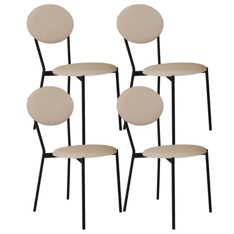 Kit 04 Cadeiras Estofada Para Sala De Jantar Azuri Preto C01 Linho Areia - Lyam Decor