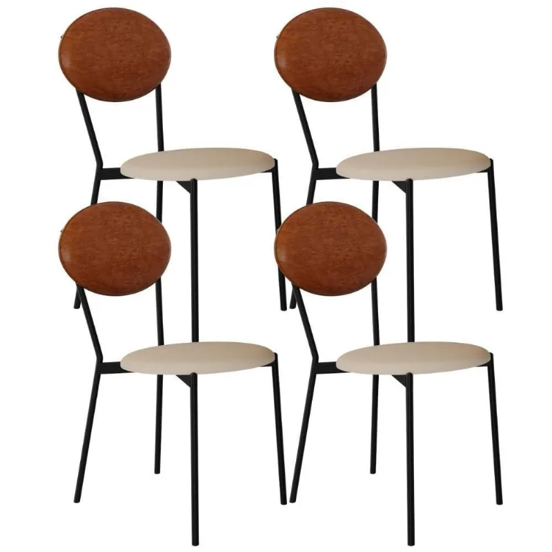Kit 04 Cadeiras Estofada Para Sala De Jantar Azuri Preto C01 Linho Areia Courino Caramelo - Lyam Decor