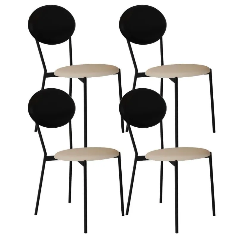 Kit 04 Cadeiras Estofada Para Sala De Jantar Azuri Preto C01 Linho Areia Courino Preto - Lyam Decor