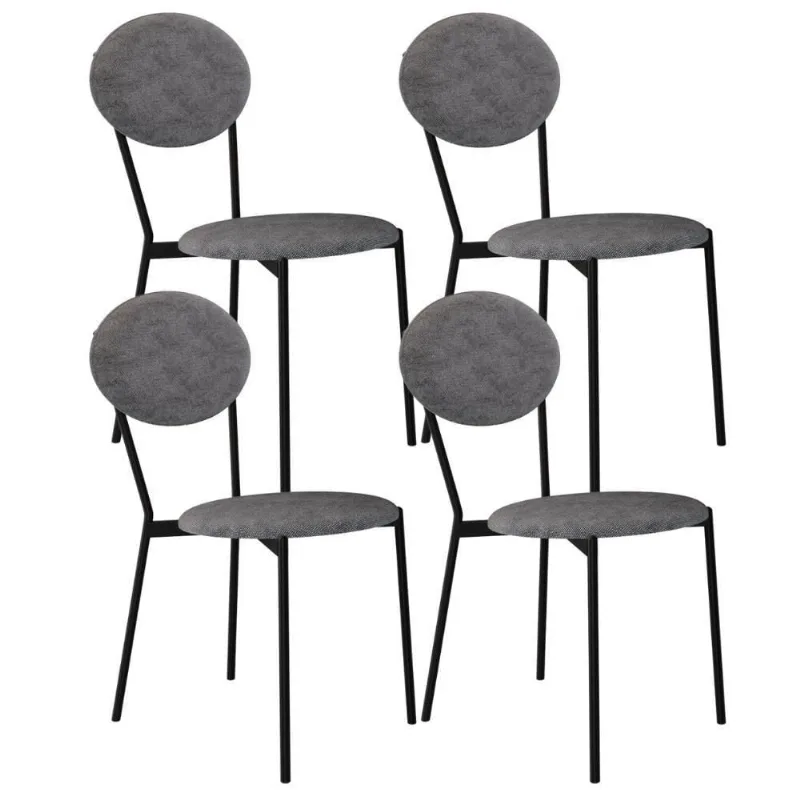 Kit 04 Cadeiras Estofada Para Sala De Jantar Azuri Preto C01 Linho Prata - Lyam Decor