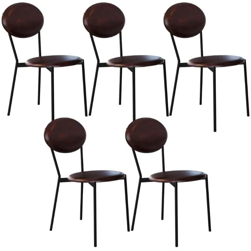 Kit 05 Cadeiras Estofada Para Sala De Jantar Azuri Preto C01 Courino Café - Lyam Decor