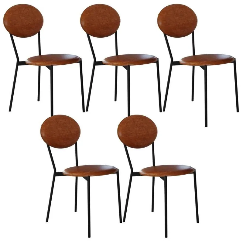 Kit 05 Cadeiras Estofada Para Sala De Jantar Azuri Preto C01 Courino Caramelo - Lyam Decor