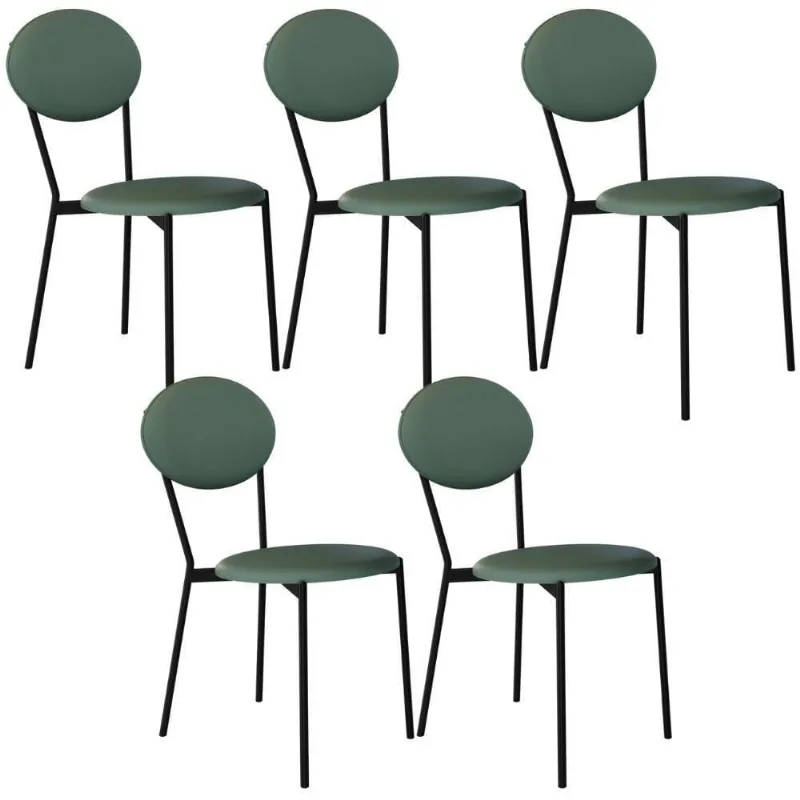 Kit 05 Cadeiras Estofada Para Sala De Jantar Azuri Preto C01 Courino Verde Sálvia - Lyam Decor