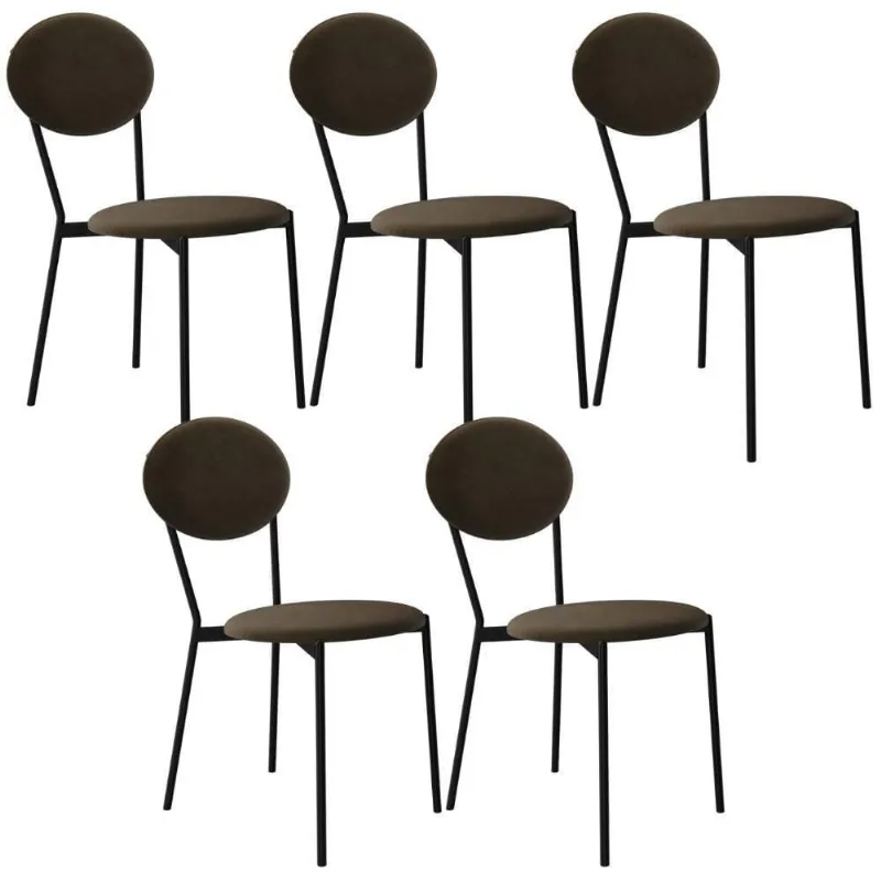 Kit 05 Cadeiras Estofada Para Sala De Jantar Azuri Preto C01 Veludo Marrom Sand - Lyam Decor