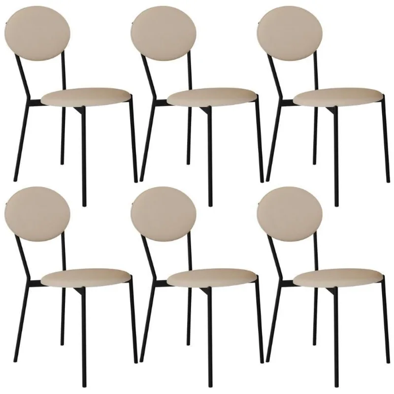 Kit 06 Cadeiras Estofada Para Sala De Jantar Azuri Preto C01 Linho Areia - Lyam Decor