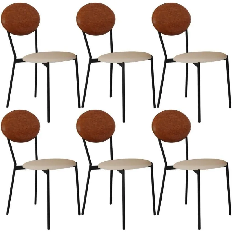 Kit 06 Cadeiras Estofada Para Sala De Jantar Azuri Preto C01 Linho Areia Courino Caramelo - Lyam Decor