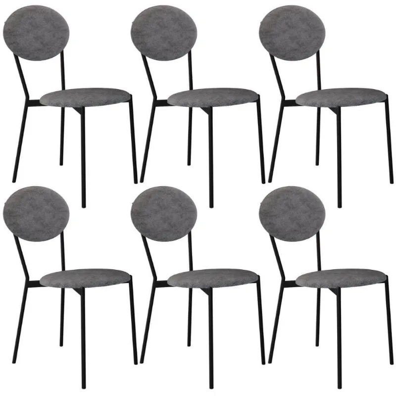 Kit 06 Cadeiras Estofada Para Sala De Jantar Azuri Preto C01 Linho Prata - Lyam Decor