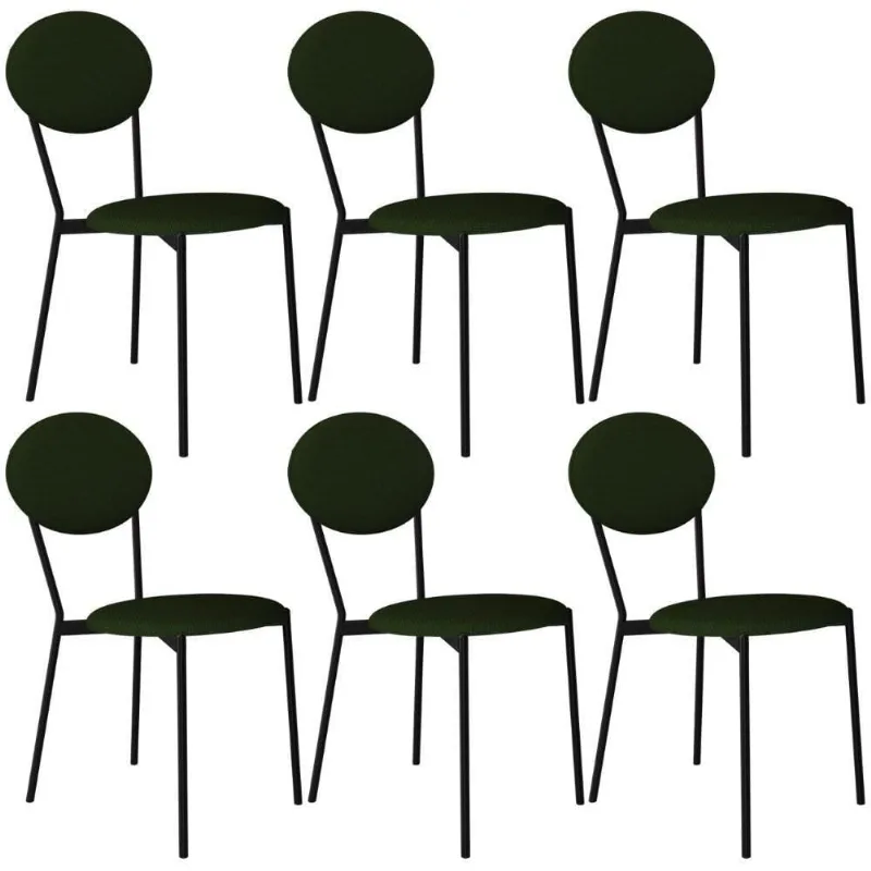 Kit 06 Cadeiras Estofada Para Sala De Jantar Azuri Preto C01 Linho Verde Musgo - Lyam Decor