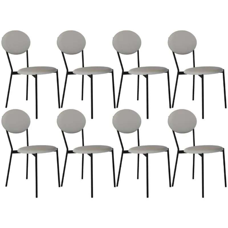 Kit 08 Cadeiras Estofada Para Sala De Jantar Azuri Preto C01 Courino Off White - Lyam Decor