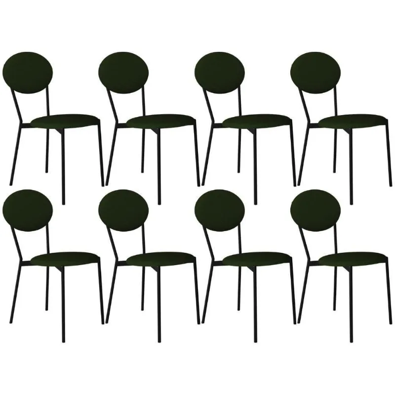 Kit 08 Cadeiras Estofada Para Sala De Jantar Azuri Preto C01 Linho Verde Musgo - Lyam Decor