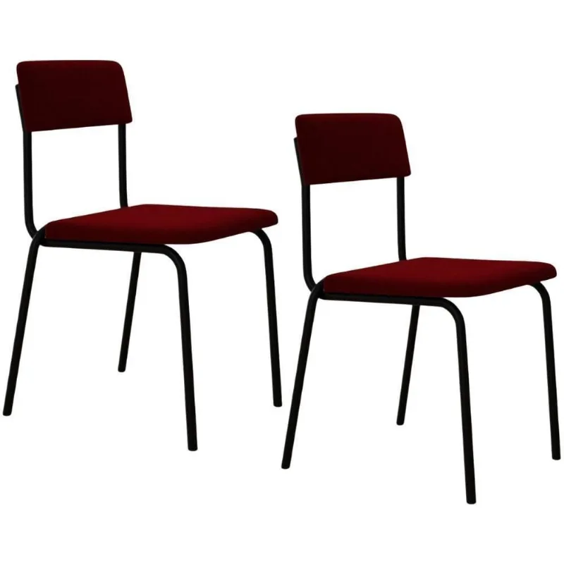 Kit 02 Cadeiras Estofada Para Sala De Jantar Sense Preto C01 Veludo Vermelho Vinho - Lyam Decor