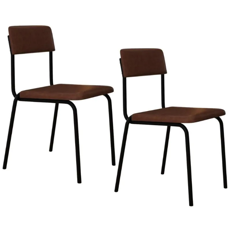 Kit 02 Cadeiras Estofada Para Sala De Jantar Sense Preto C01 Courino Whisky - Lyam Decor