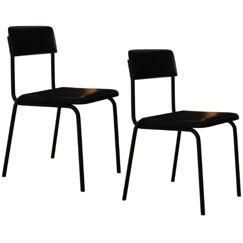 Kit 02 Cadeiras Estofada Para Sala De Jantar Sense Preto C01 Courino Preto - Lyam Decor