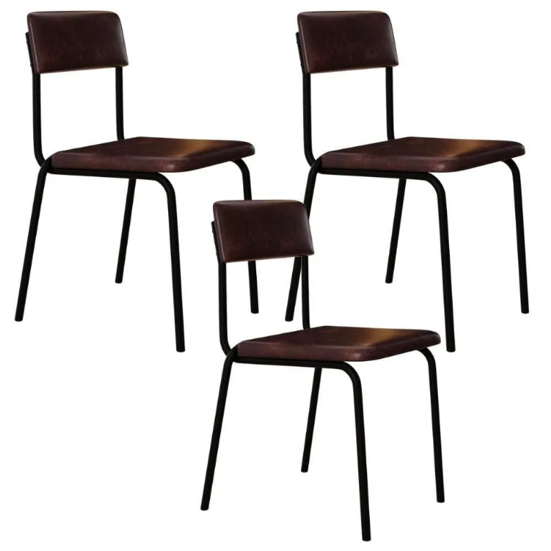 Kit 03 Cadeiras Estofada Para Sala De Jantar Sense Preto C01 Courino Café - Lyam Decor