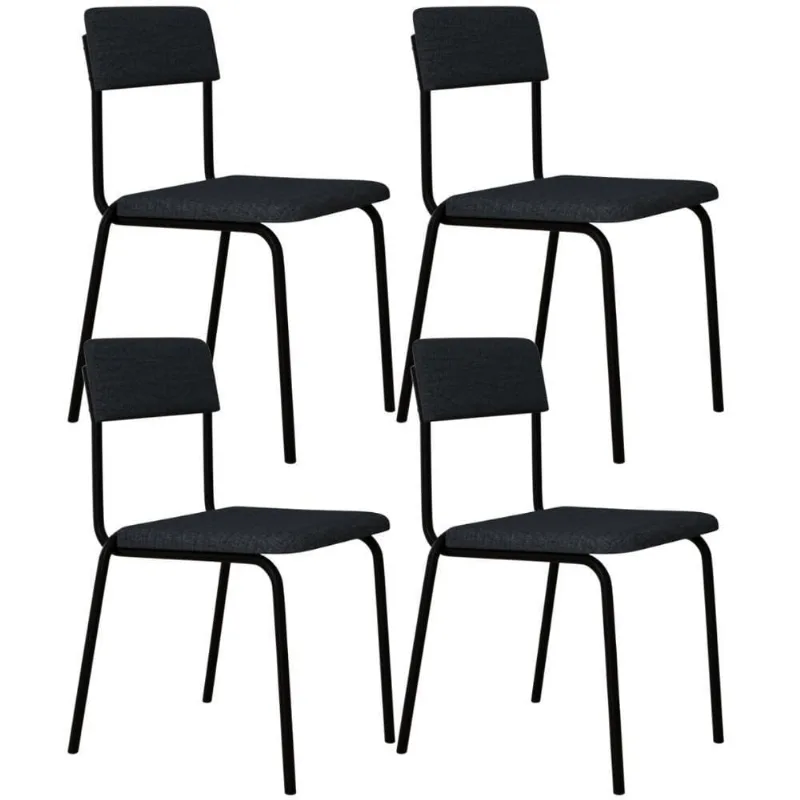 Kit 04 Cadeiras Estofada Para Sala De Jantar Sense Preto C01 Linho Cinza - Lyam Decor