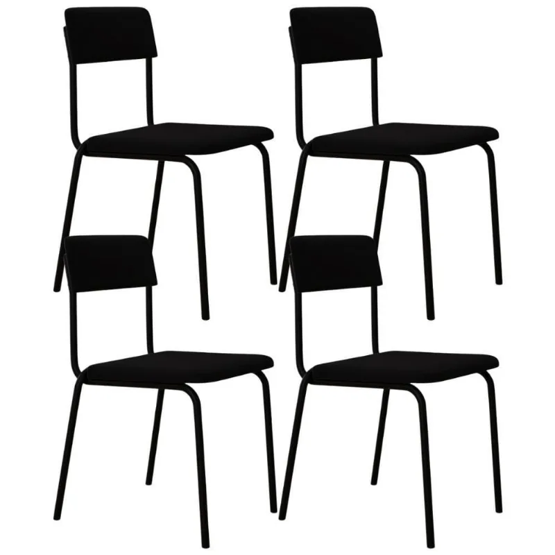 Kit 04 Cadeiras Estofada Para Sala De Jantar Sense Preto C01 Linho Preto - Lyam Decor