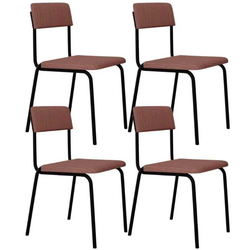 Kit 04 Cadeiras Estofada Para Sala De Jantar Sense Preto C01 Linho Rosa - Lyam Decor