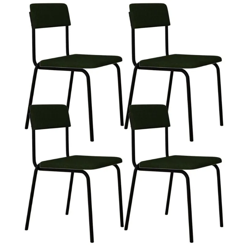 Kit 04 Cadeiras Estofada Para Sala De Jantar Sense Preto C01 Linho Verde Musgo - Lyam Decor