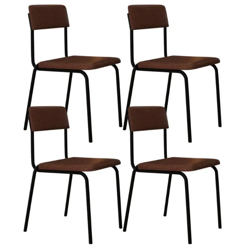 Kit 04 Cadeiras Estofada Para Sala De Jantar Sense Preto C01 Courino Whisky - Lyam Decor