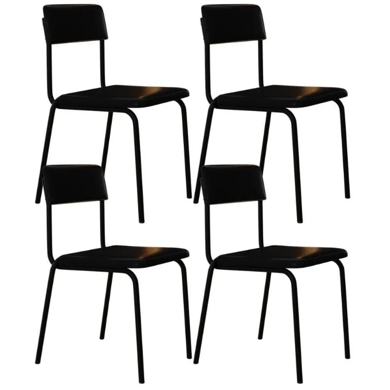 Kit 04 Cadeiras Estofada Para Sala De Jantar Sense Preto C01 Courino Preto - Lyam Decor