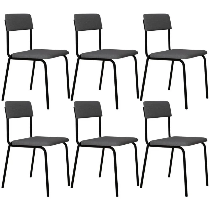 Kit 06 Cadeiras Estofada Para Sala De Jantar Sense Preto C01 Linho Cinza Claro - Lyam Decor