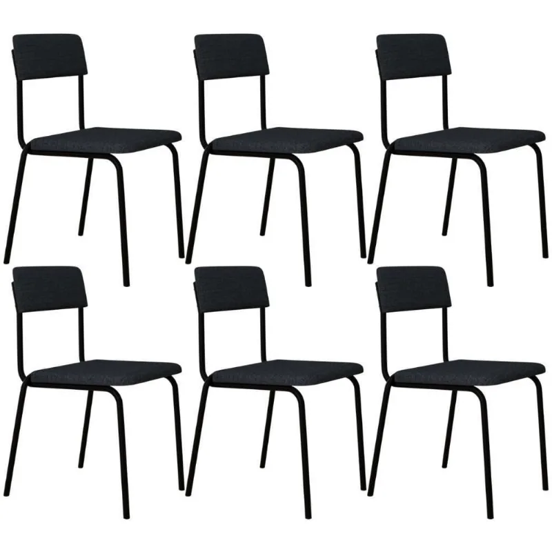Kit 06 Cadeiras Estofada Para Sala De Jantar Sense Preto C01 Linho Cinza - Lyam Decor