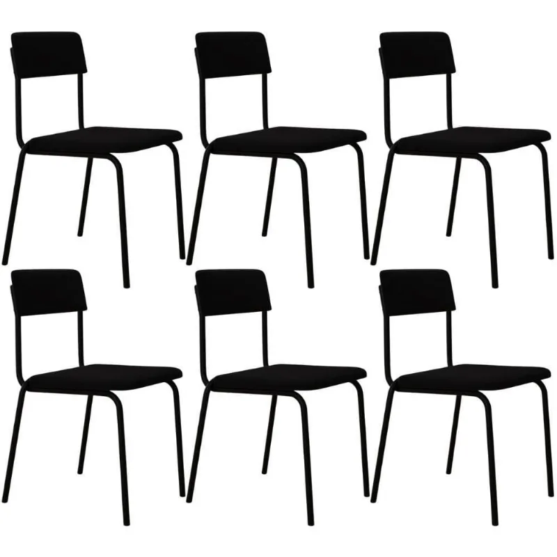Kit 06 Cadeiras Estofada Para Sala De Jantar Sense Preto C01 Linho Preto - Lyam Decor