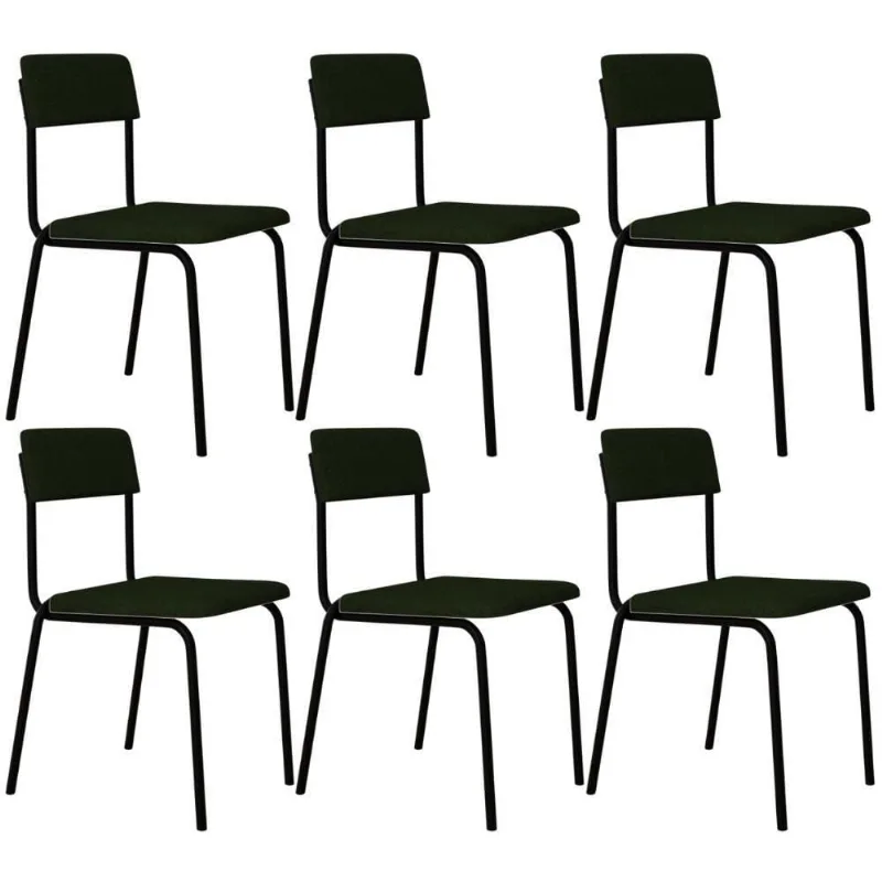 Kit 06 Cadeiras Estofada Para Sala De Jantar Sense Preto C01 Linho Verde Musgo - Lyam Decor