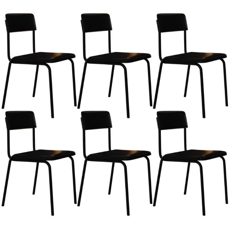Kit 06 Cadeiras Estofada Para Sala De Jantar Sense Preto C01 Courino Preto - Lyam Decor