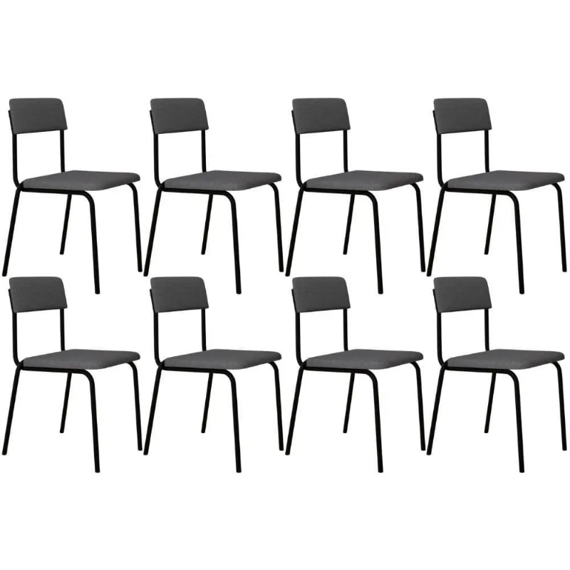 Kit 08 Cadeiras Estofada Para Sala De Jantar Sense Preto C01 Linho Cinza Claro - Lyam Decor