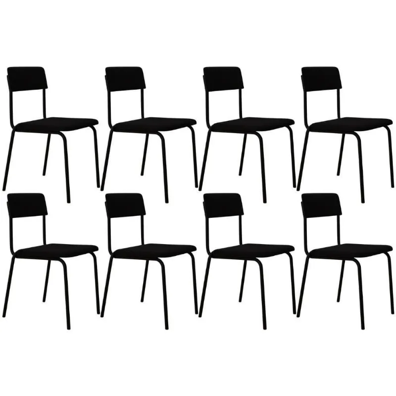Kit 08 Cadeiras Estofada Para Sala De Jantar Sense Preto C01 Linho Preto - Lyam Decor