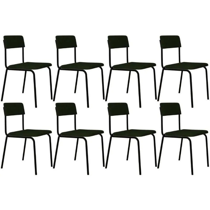 Kit 08 Cadeiras Estofada Para Sala De Jantar Sense Preto C01 Linho Verde Musgo - Lyam Decor