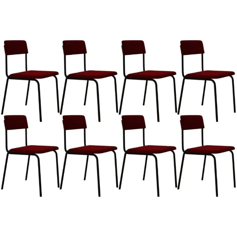 Kit 08 Cadeiras Estofada Para Sala De Jantar Sense Preto C01 Veludo Vermelho Vinho - Lyam Decor