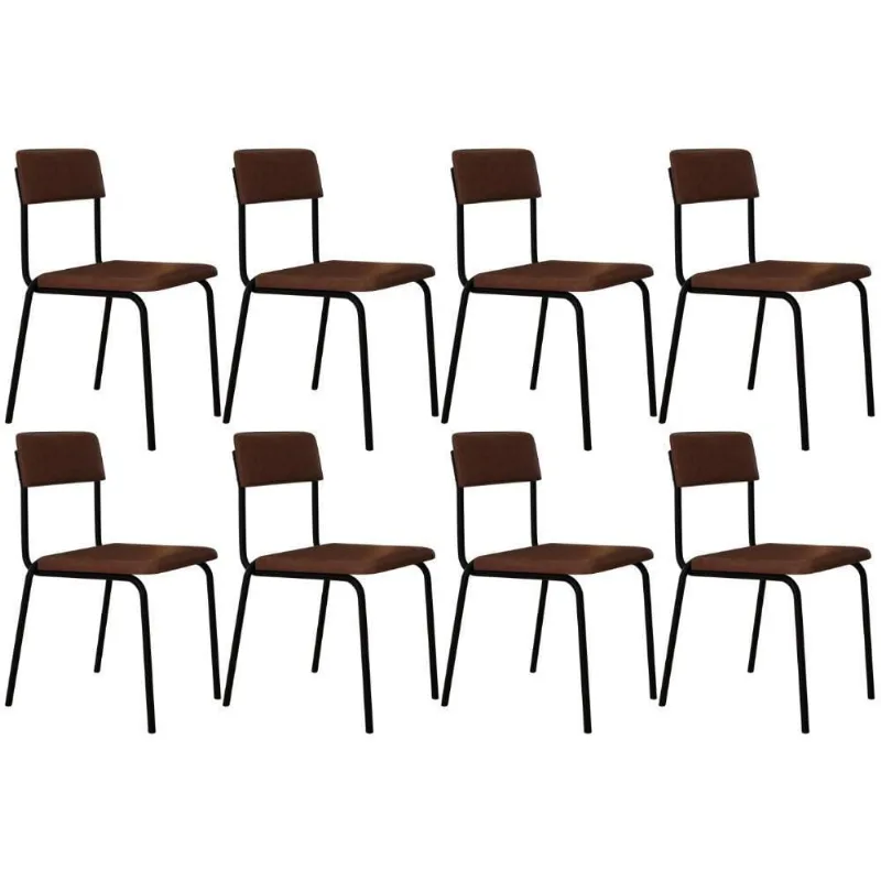 Kit 08 Cadeiras Estofada Para Sala De Jantar Sense Preto C01 Courino Whisky - Lyam Decor