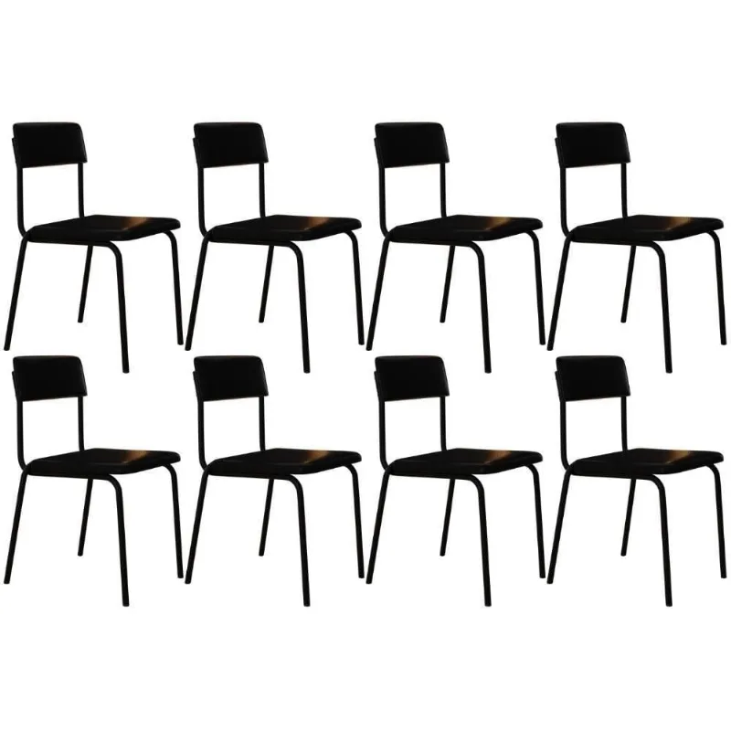 Kit 08 Cadeiras Estofada Para Sala De Jantar Sense Preto C01 Courino Preto - Lyam Decor