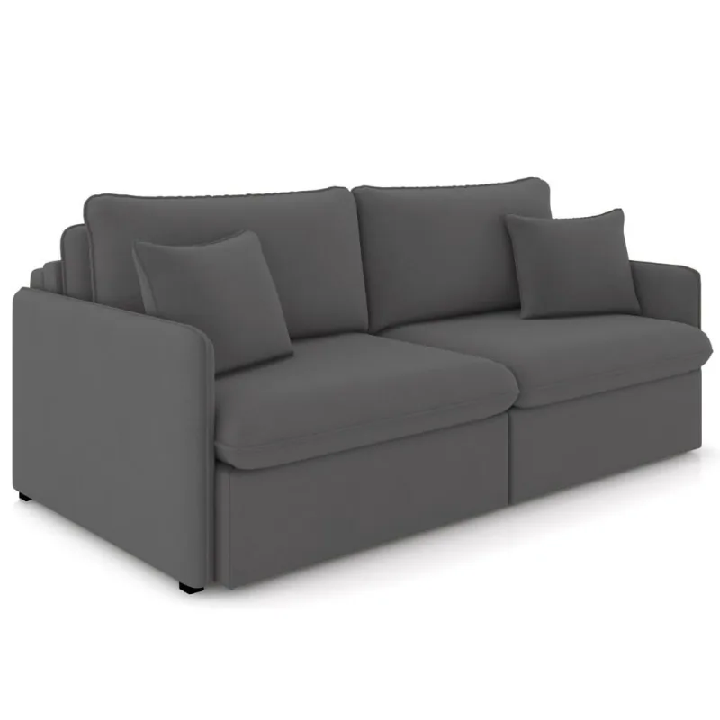 Sofá Cama Retrátil Para Sala de Estar 254cm Una K01 Veludo Cinza - Lyam Decor